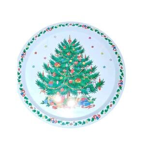Vintage Holiday Serving Tray featuring Decorated Christmas Tree Presents 13"